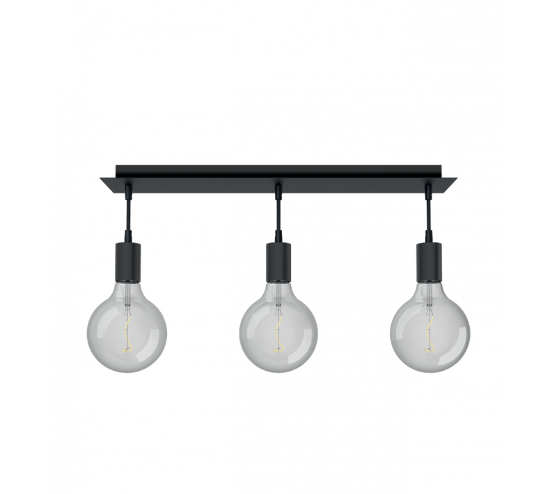 Suspension 3 Douilles Noire Métal, Culot E27, Câble De 150cm Réglable, Ip20