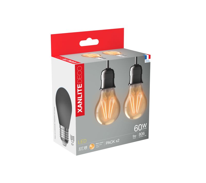 Lot 2 ampoules LED A60 E27 XANLITE DECO Verre ambré