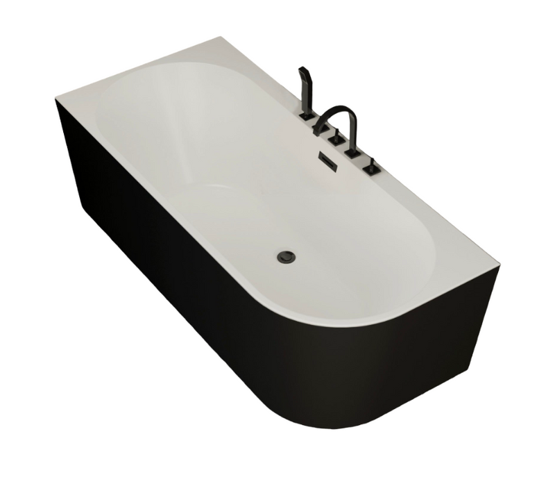 Baignoire Ilot Capri 170 Gauche Noire + Robinetterie Noire Mate 170  X76  X58  Cm