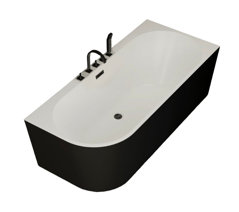 Baignoire Ilot Capri 170 Droite Noire + Robinetterie Noire Mate 170  X76  X58  Cm