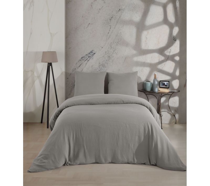 Housse De Couette Et Taies D'oreiller 240x220 Cm Gaze De Coton Gris