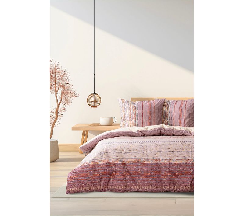 Housse De Couette + Taies D'oreiller 200x200 Cm "efonte Ocre" Coton Imprimé.