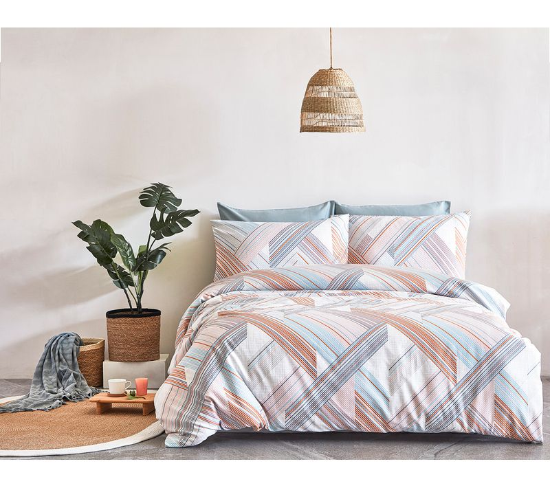 Parure De Lit 2 Personnes 240x220 Cm Satin De Coton Imprimé