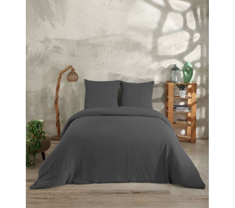 Parure De Lit 2 Personne 200x200 Cm Gaze De Coton