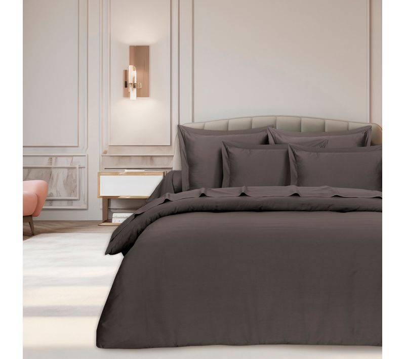 Parure De Lit  2 Personnes  240x220 Cm  Satin De Coton Anthracite