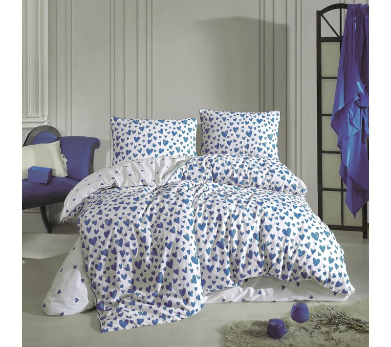 Parure De Lit 2 Personnes 240x220 Cm Coton Imprimé-amour Bleu