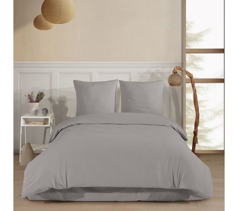 Parure De Lit 2 Personnes 260x240 Cm Flanelle De Coton Gris