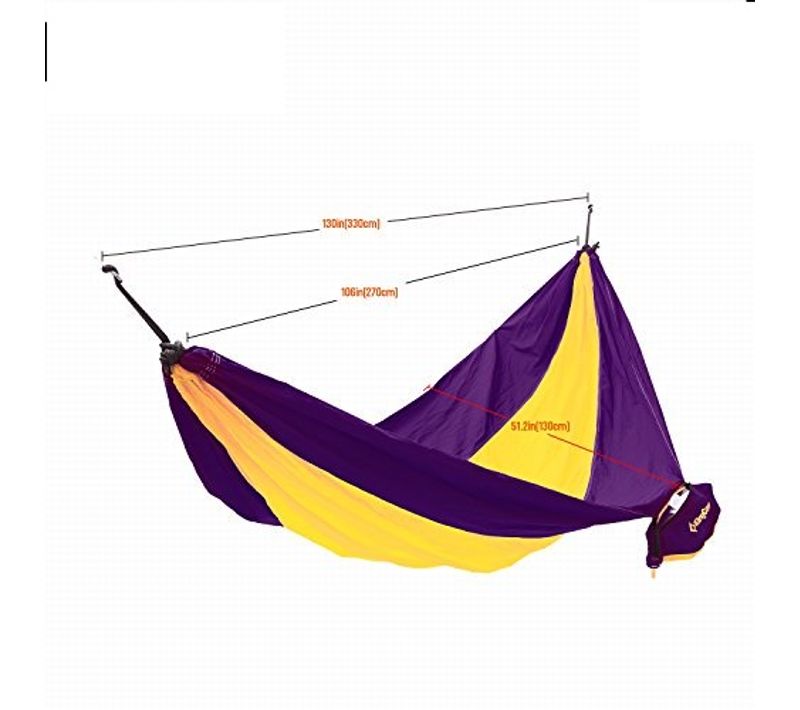 Hamac De Camping En Toile 1 Place - O'camp - Jaune Et Violet - Dimensions 270 X 130 Cm