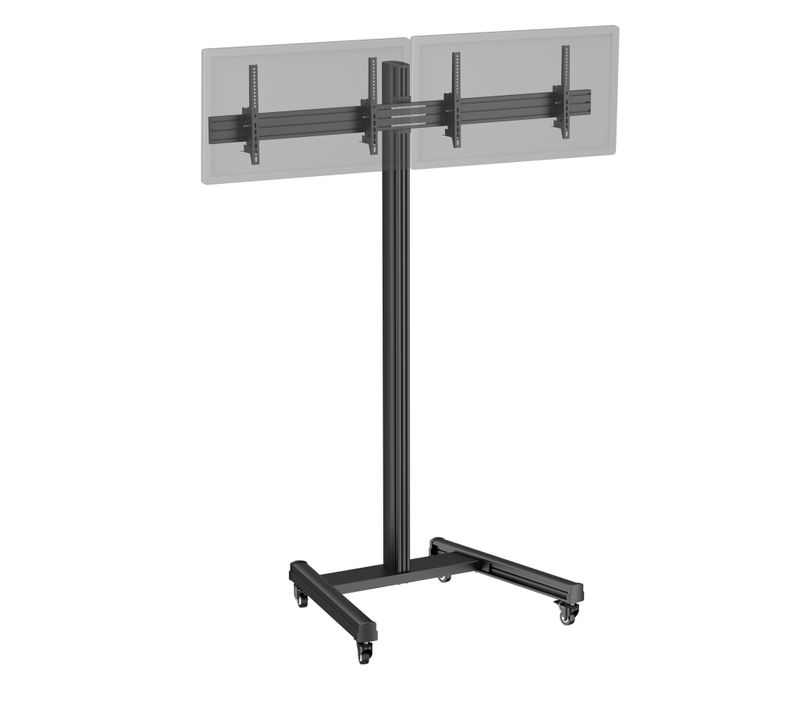 Support TV Sur Roulettes 2 écrans 50'' - 55'' Hauteur 240cm, Inclinable Noir