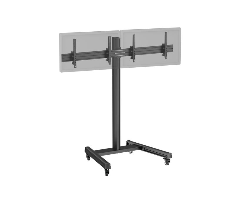 Support TV Sur Roulettes 2 écrans 50'' - 55'' Hauteur 175cm, Inclinable Noir