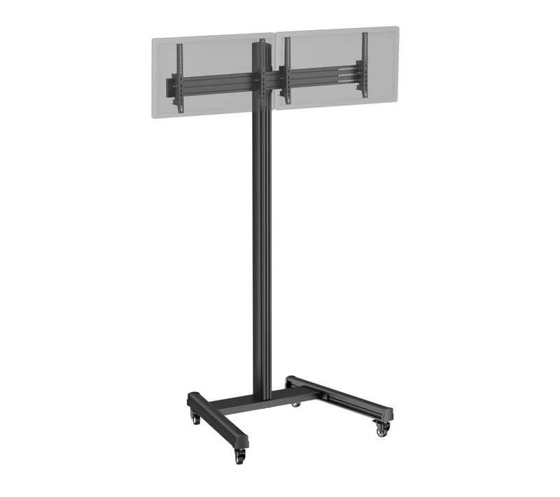 Support TV Sur Roulettes - 2 écrans 43'' - 49'' Hauteur 240cm, Inclinable Noir