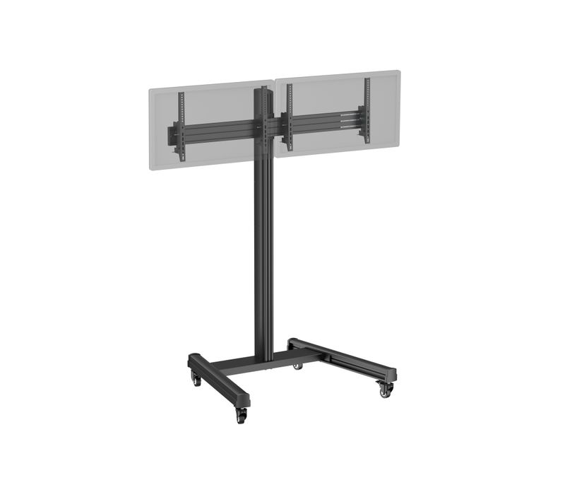 Support TV Sur Roulettes 2 écrans 43'' - 49'' Hauteur 175cm, Inclinable Noir