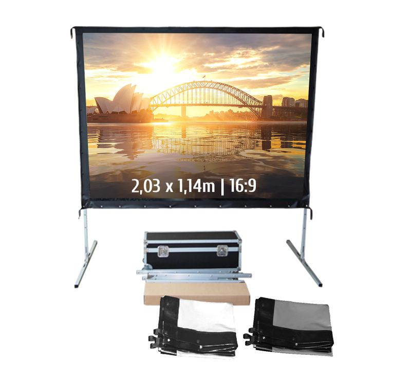 Ecran De Projection Valise 2,03 X 1,14m - Format 16:9 - Toile Avant + Toile Arrière