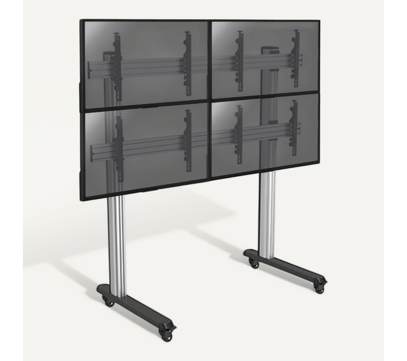 Support Sur Pieds Mur D'images Pour 4 écrans TV 45''-55'' - Hauteur 175cm - A Roulettes