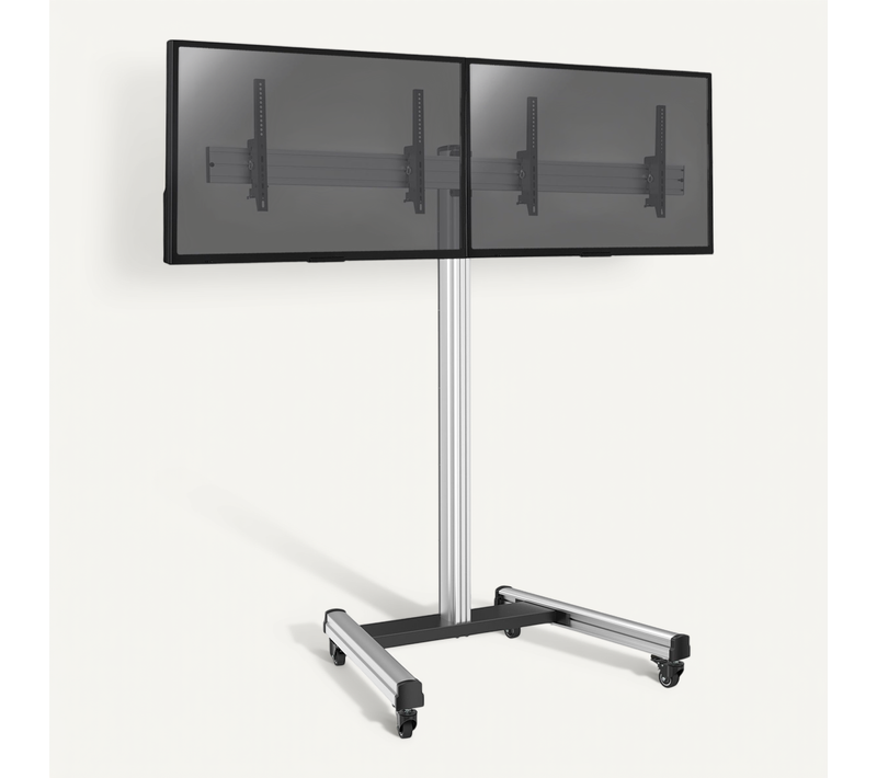 Support Sur Roulettes Pour 2 écrans TV 43'' - 49'' - Hauteur 175cm - Inclinable
