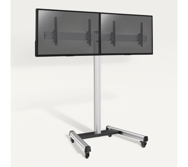 Support Sur Roulettes Pour 2 écrans TV 50'' - 55'' - Hauteur 175cm - Inclinable