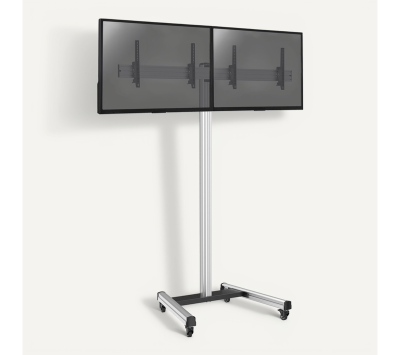 Support Sur Roulettes Pour 2 écrans TV 50'' - 55'' - Hauteur 240cm - Inclinable