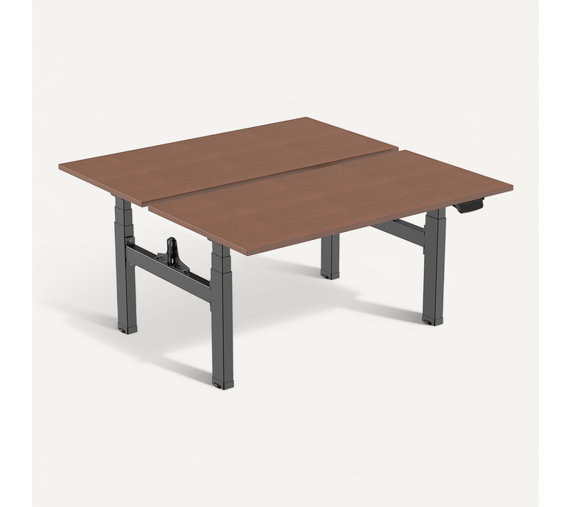 Double Bureau Motorisé Assis-debout 120x75cm Plateaux Noyer/pied Noir