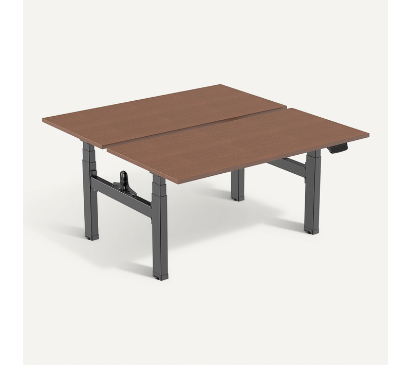 Double Bureau Motorisé Assis-debout 150x75cm Plateaux Noyer/pied Noir
