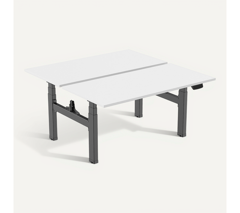 Double Bureau Motorisé Assis-debout 120x75cm Plateaux Blancs/pied Noir