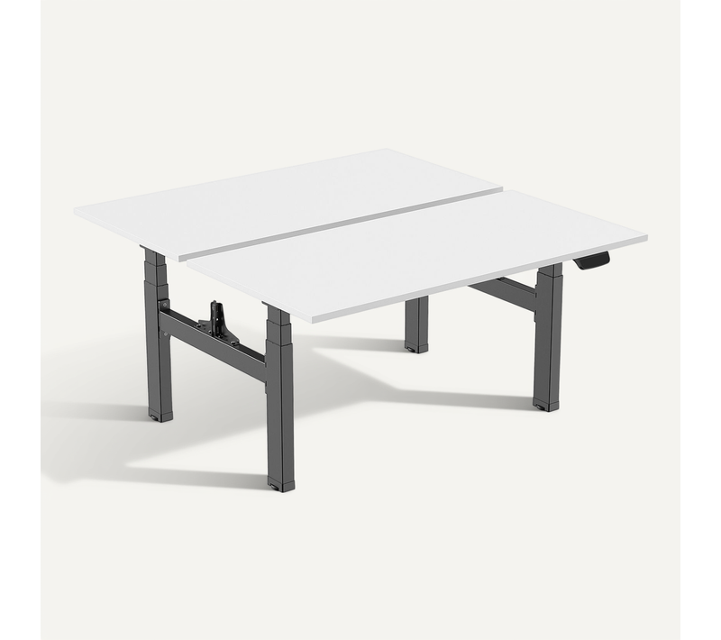 Double Bureau Motorisé Assis-debout 150x75cm Plateaux Blancs/pied Noir