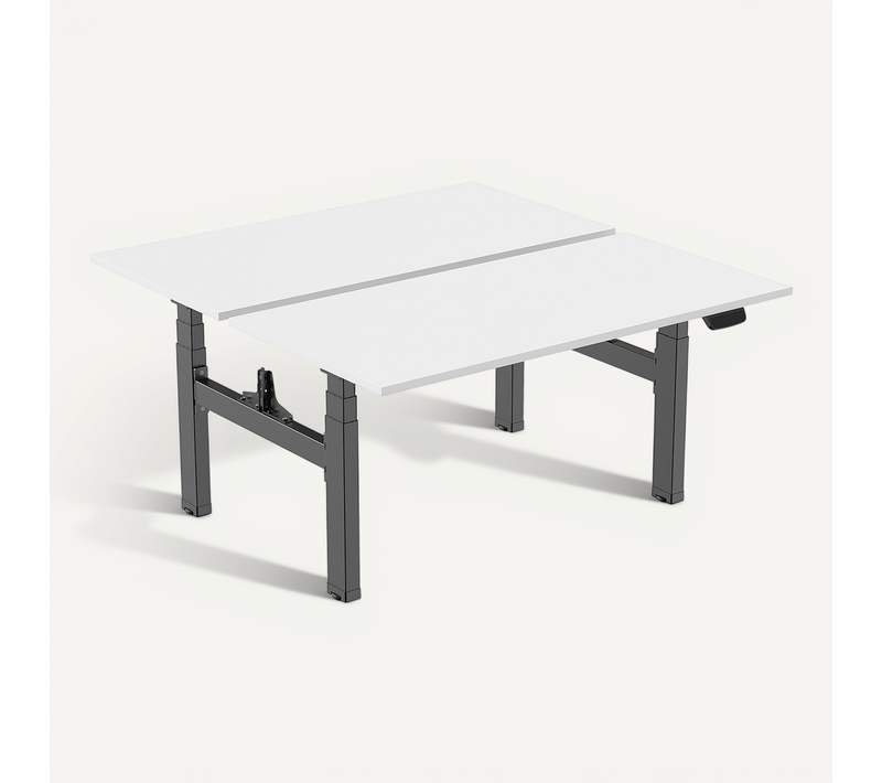 Double Bureau Motorisé Assis-debout 180x75cm Plateaux Blancs/pied Noir