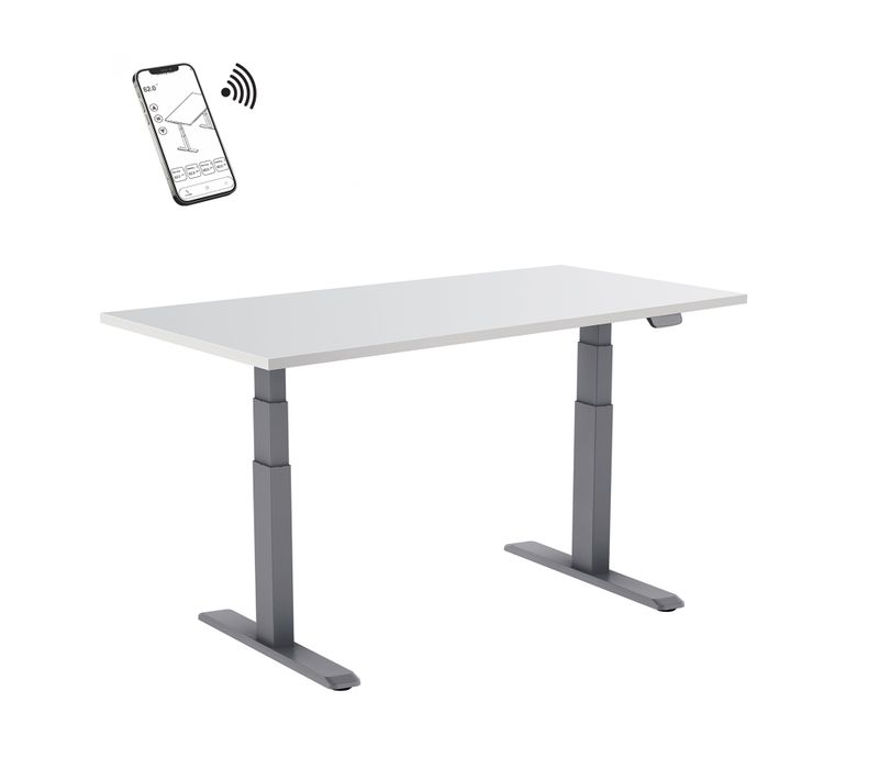 Bureau Motorisé Assis-debout 150x75cm Plateau Blanc/pied Gris