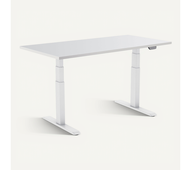 Bureau Motorisé Assis-debout 150x75cm Plateau Blanc/pied Blanc