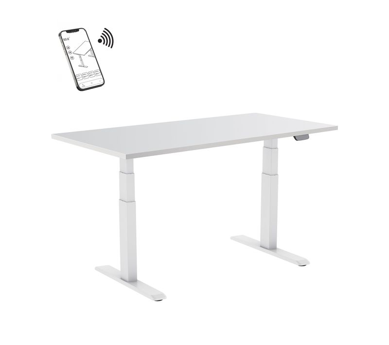 Bureau Motorisé Assis-debout 120x75cm Plateau Blanc/pied Blanc