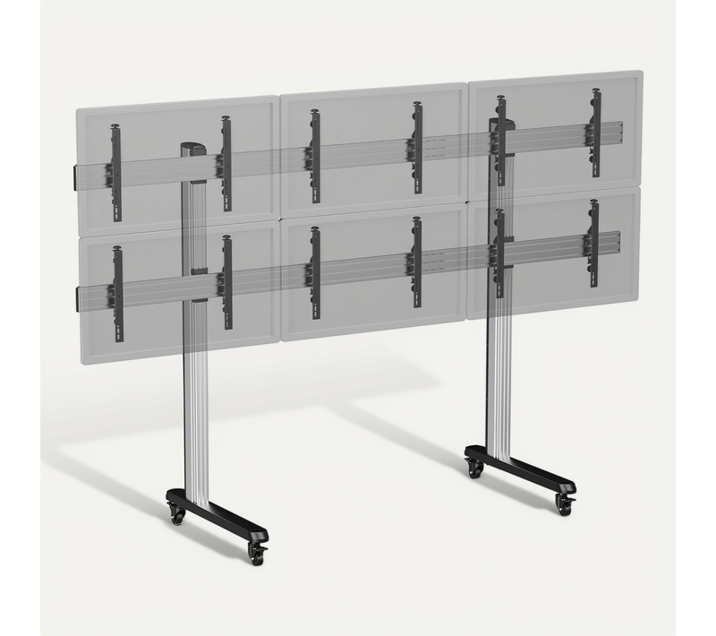 Support TV Sur Pieds - 6 écrans 45''-50'' - Hauteur 180 Cm - A Roulettes