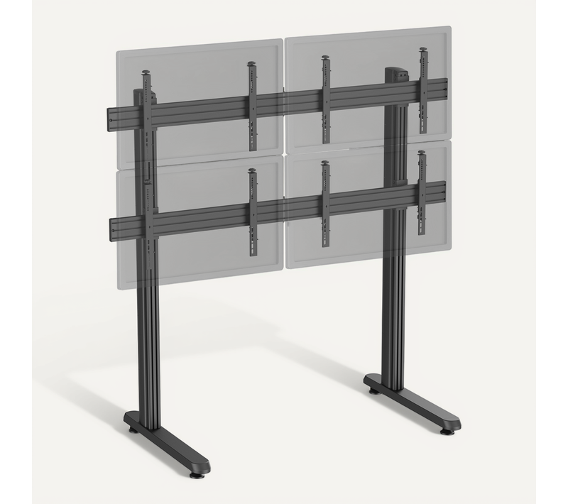 Support TV Sur Pieds - Mur D'images 4 écrans 45''- 55'' Hauteur 175cm À Poser Noir
