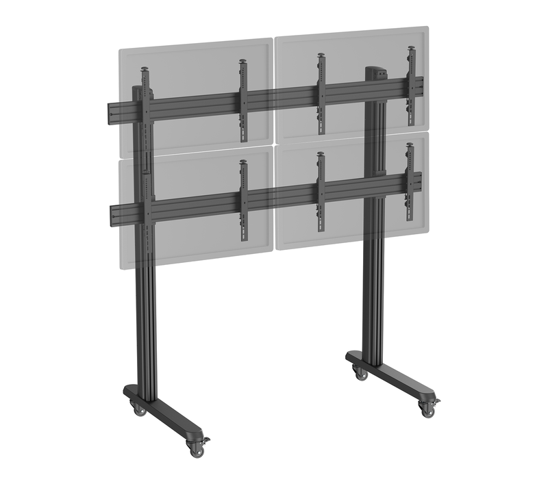 Support TV Sur Pieds - Mur D'images 4 écrans 45''- 55'' Hauteur 175cm à Roulettes Noir