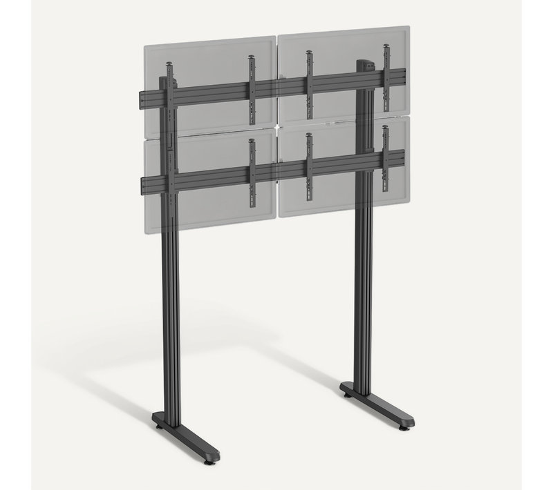Support TV Sur Pieds - Mur D'images 4 écrans 45''- 55'' Hauteur 240cm À Poser Noir