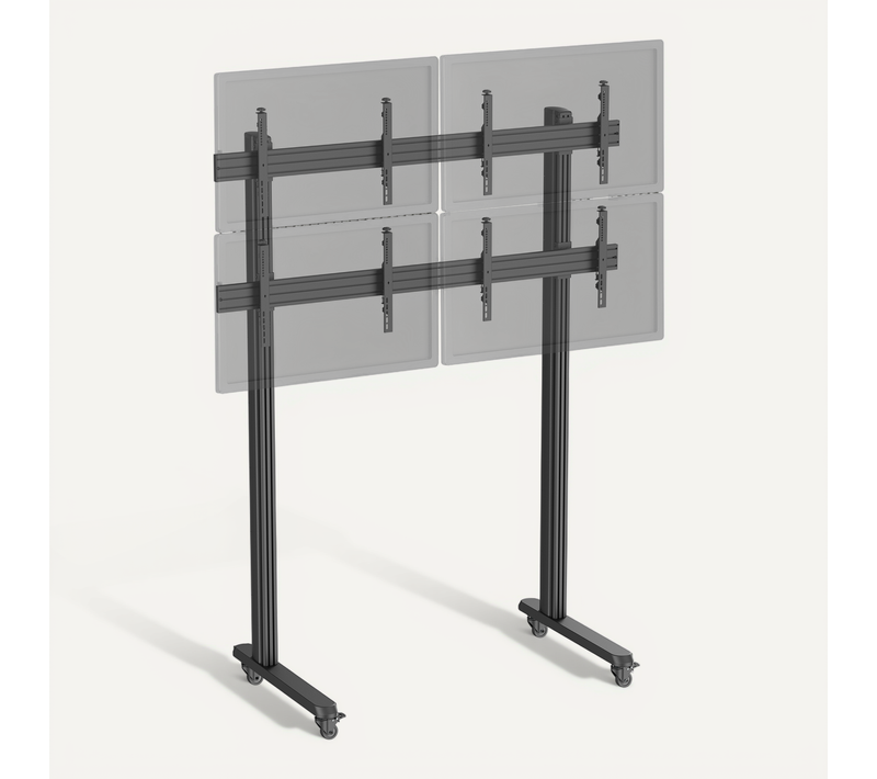 Support TV Sur Pieds - Mur D'images 4 écrans 45''- 55'' Hauteur 240cm À Roulettes Noir