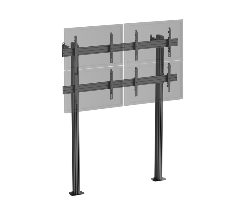 Support TV Sur Pieds - Mur D'images 4 écrans 45''- 55'' Hauteur 240cm À Visser Noir