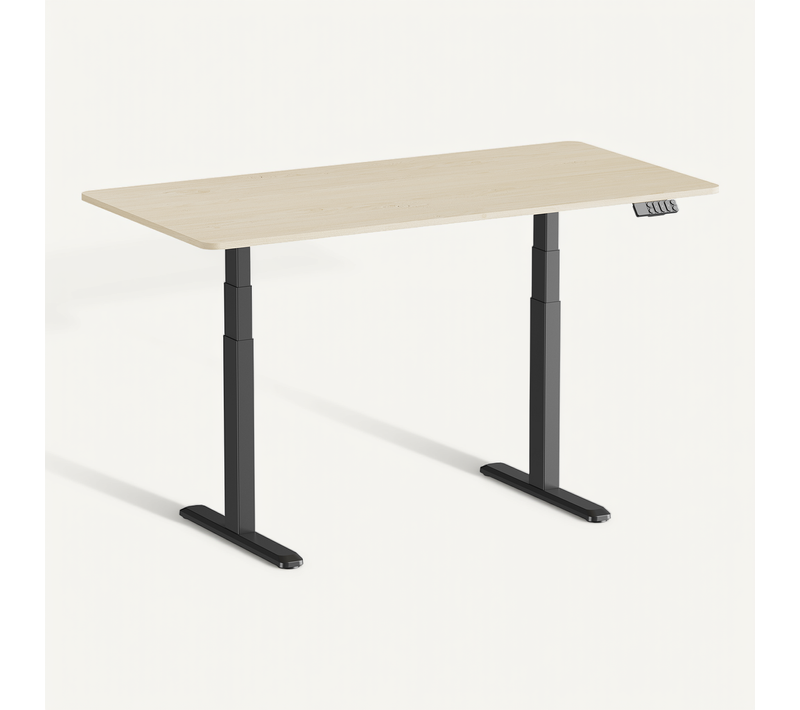 Bureau Motorisé Assis-debout 150x75cm, Plateau Bois Naturel À Bords Arrondis/pied Noir