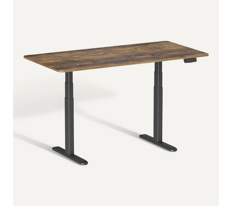 Bureau Motorisé Assis-debout 150x75cm, Plateau Brun Rustique à Bords Arrondis/pied Noir
