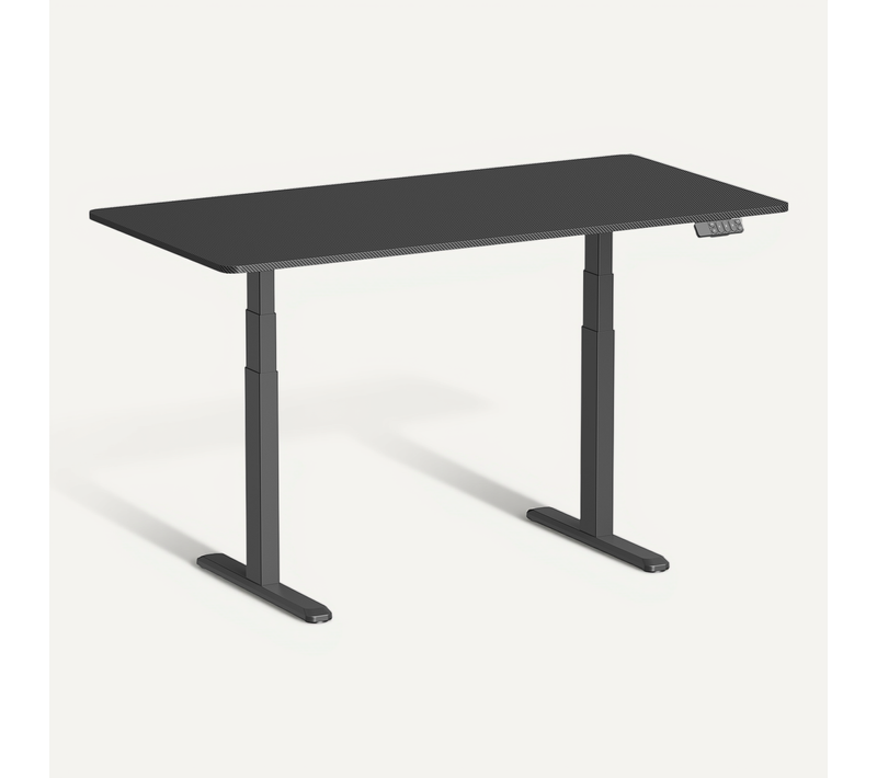 Bureau Motorisé Assis-debout 150x75cm, Plateau Carbone à Bords Arrondis/pied Noir
