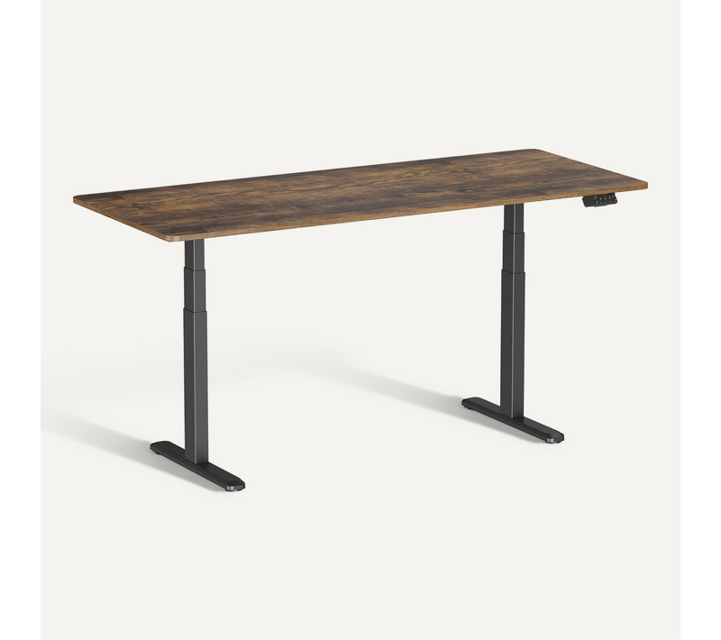 Bureau Motorisé Assis-debout 180x75cm, Plateau Brun Rustique à Bords Arrondis/pied Noir