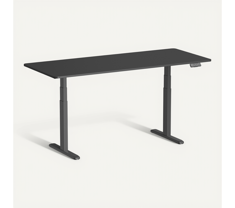 Bureau Motorisé Assis-debout 180x75cm, Plateau Carbone À Bords Arrondis/pied Noir