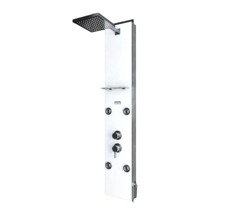 Colonne De Douche A Hyrdomassage - 22x125cm - En Verre Trempe + Buses Hydromassantes- Epsilon White