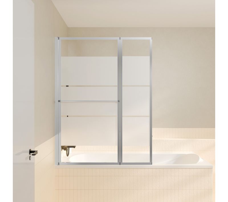 Pare Baignoire Relevable 139x105cm Avec Volet - Verre Transparent Avec Bande Depolie