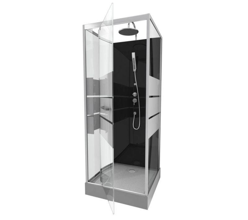 Cabine De Douche Carrée Avec Verre Sérigraphié - 80x80x235 Cm - Gris Clair