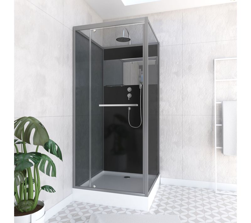 Cabine De Douche Carrée Avec Miroir Et Porte Pivotante - 90x225x90 Cm - Noir