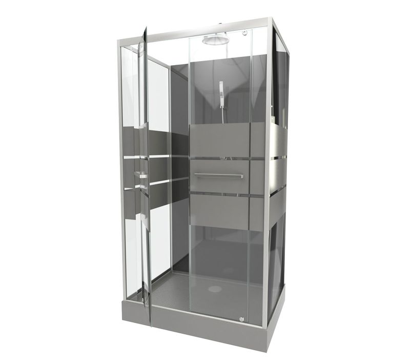 Cabine De Douche Avec Portes Sérigraphiées - 110x80x235 Cm - Gris Clair