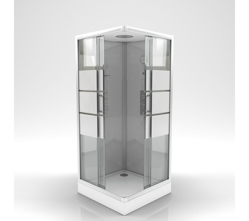 Cabine De Douche Carrée À Bandes Laquées - 90x90x230 Cm - Gris Clair
