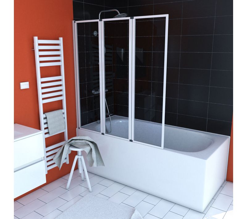 Pare Baignoire Pivotant 3 Volets Blanc - 125x143 Cm - Verre Trempé 4 Mm - Zaggy White