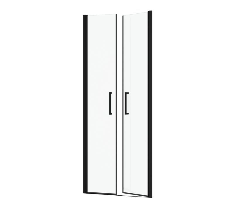 Porte De Douche Double Battant 80x200cm - Verre Trempé Transparent 6mm - Profil Noir Mat
