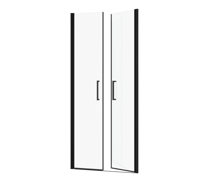 Porte De Douche Double Battant 90x200cm - Verre Trempé Transparent 6mm - Profil Noir Mat