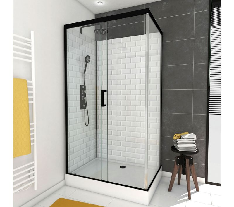Cabine De Douche Ambiance Métro - 80x110x230 Cm - Noir